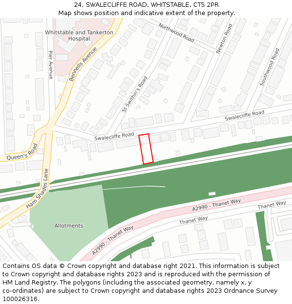 24, SWALECLIFFE ROAD, WHITSTABLE, CT5 2PR: Location map and indicative extent of plot