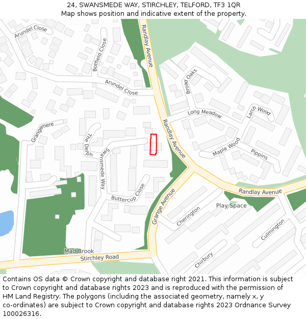 24, SWANSMEDE WAY, STIRCHLEY, TELFORD, TF3 1QR: Location map and indicative extent of plot