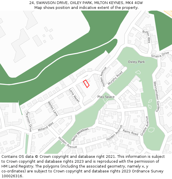 24, SWANSON DRIVE, OXLEY PARK, MILTON KEYNES, MK4 4GW: Location map and indicative extent of plot