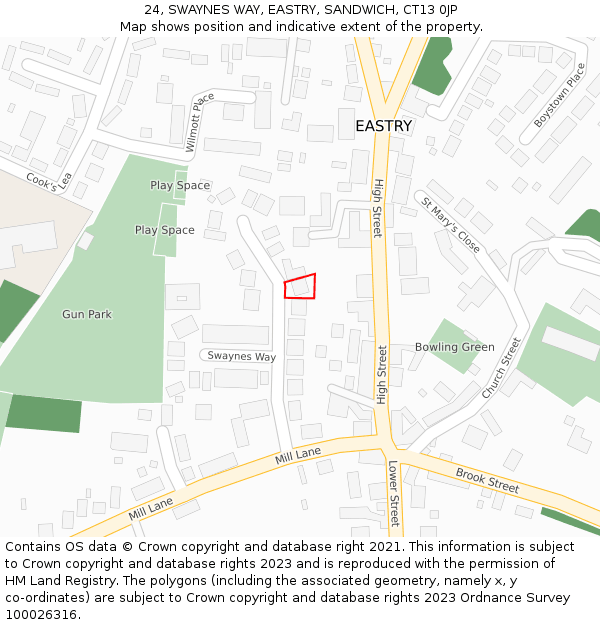 24, SWAYNES WAY, EASTRY, SANDWICH, CT13 0JP: Location map and indicative extent of plot