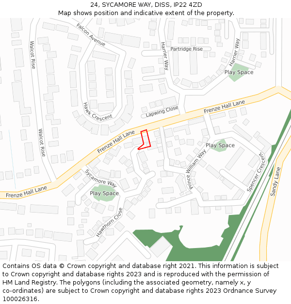 24, SYCAMORE WAY, DISS, IP22 4ZD: Location map and indicative extent of plot