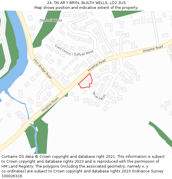 24, TAI AR Y BRYN, BUILTH WELLS, LD2 3US: Location map and indicative extent of plot