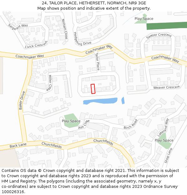 24, TAILOR PLACE, HETHERSETT, NORWICH, NR9 3GE: Location map and indicative extent of plot