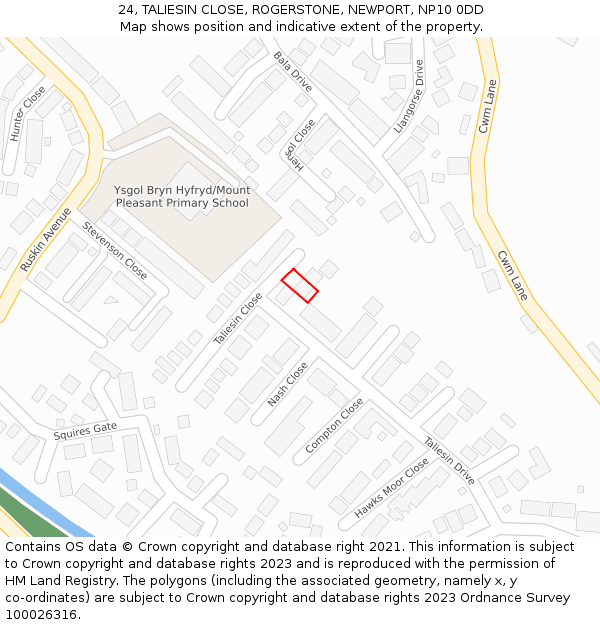 24, TALIESIN CLOSE, ROGERSTONE, NEWPORT, NP10 0DD: Location map and indicative extent of plot