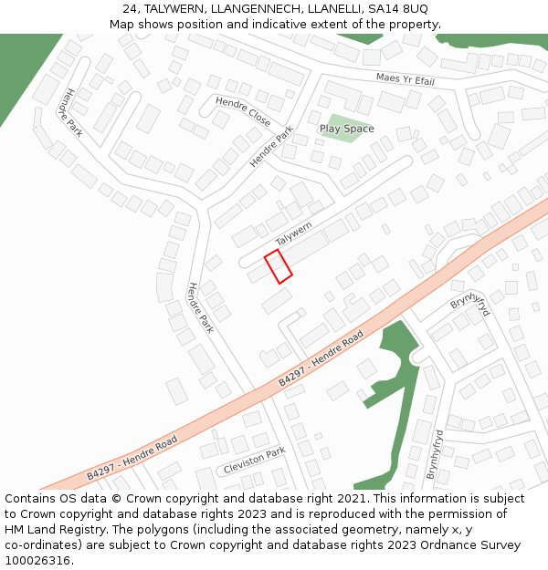 24, TALYWERN, LLANGENNECH, LLANELLI, SA14 8UQ: Location map and indicative extent of plot