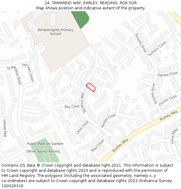 24, TAMARIND WAY, EARLEY, READING, RG6 5GR: Location map and indicative extent of plot