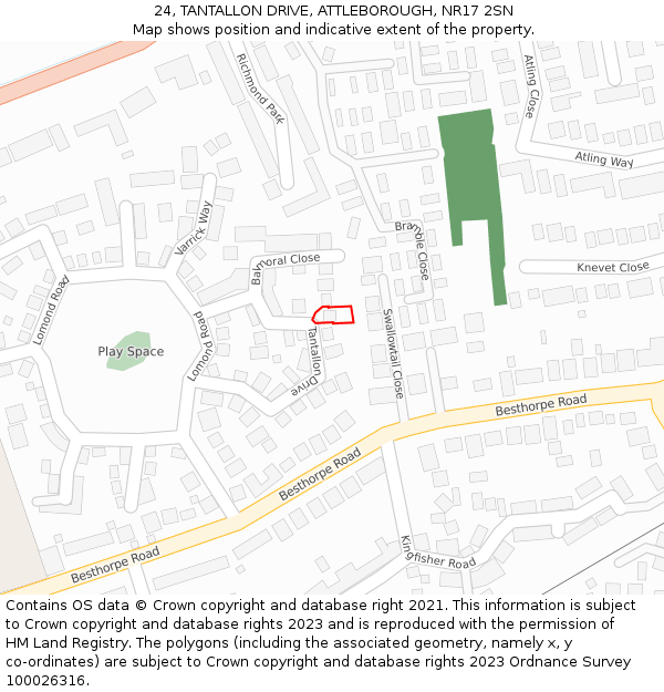 24, TANTALLON DRIVE, ATTLEBOROUGH, NR17 2SN: Location map and indicative extent of plot