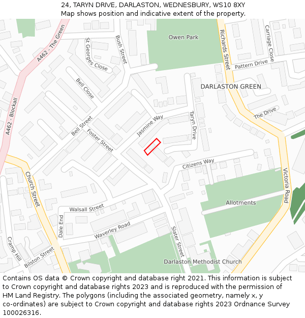 24, TARYN DRIVE, DARLASTON, WEDNESBURY, WS10 8XY: Location map and indicative extent of plot