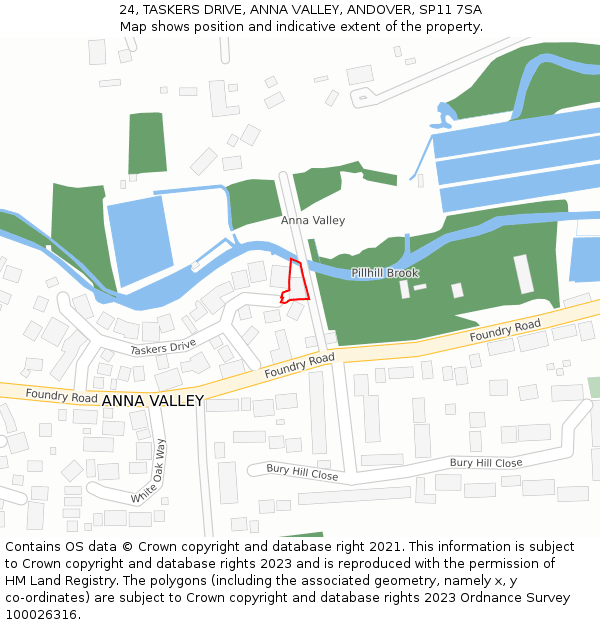 24, TASKERS DRIVE, ANNA VALLEY, ANDOVER, SP11 7SA: Location map and indicative extent of plot