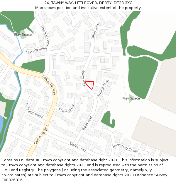 24, TAWNY WAY, LITTLEOVER, DERBY, DE23 3XG: Location map and indicative extent of plot