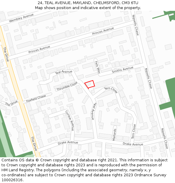 24, TEAL AVENUE, MAYLAND, CHELMSFORD, CM3 6TU: Location map and indicative extent of plot