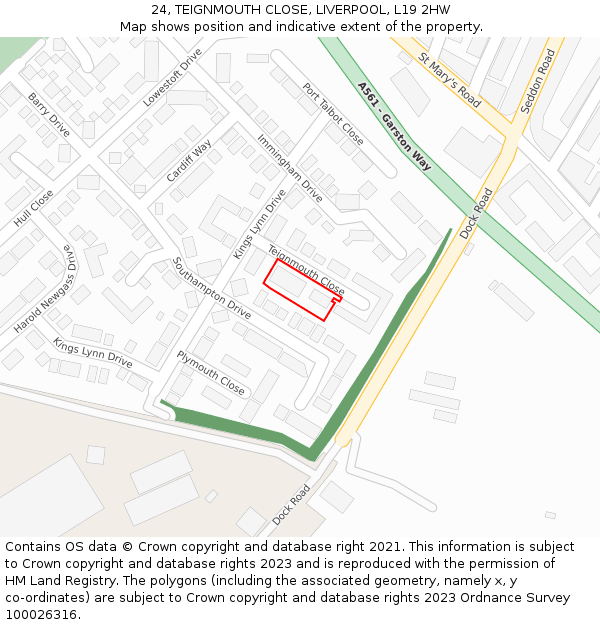 24, TEIGNMOUTH CLOSE, LIVERPOOL, L19 2HW: Location map and indicative extent of plot