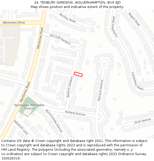 24, TENBURY GARDENS, WOLVERHAMPTON, WV4 4JD: Location map and indicative extent of plot