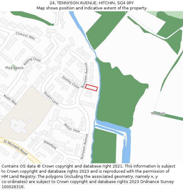 24, TENNYSON AVENUE, HITCHIN, SG4 0PY: Location map and indicative extent of plot