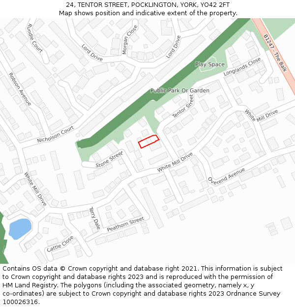 24, TENTOR STREET, POCKLINGTON, YORK, YO42 2FT: Location map and indicative extent of plot