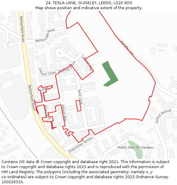 24, TESLA LANE, GUISELEY, LEEDS, LS20 9DS: Location map and indicative extent of plot