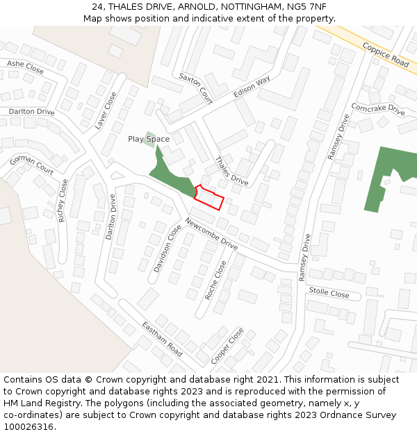 24, THALES DRIVE, ARNOLD, NOTTINGHAM, NG5 7NF: Location map and indicative extent of plot