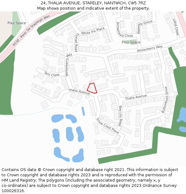 24, THALIA AVENUE, STAPELEY, NANTWICH, CW5 7RZ: Location map and indicative extent of plot