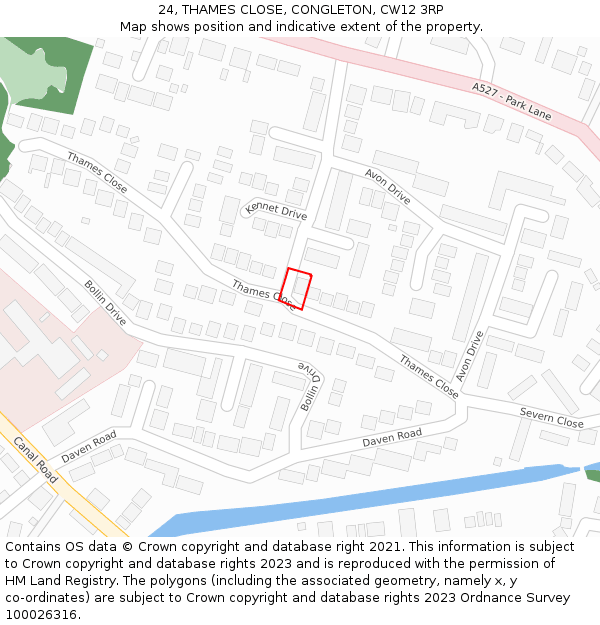 24, THAMES CLOSE, CONGLETON, CW12 3RP: Location map and indicative extent of plot