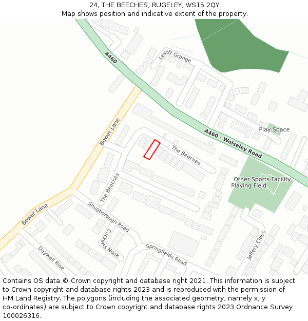 24, THE BEECHES, RUGELEY, WS15 2QY: Location map and indicative extent of plot