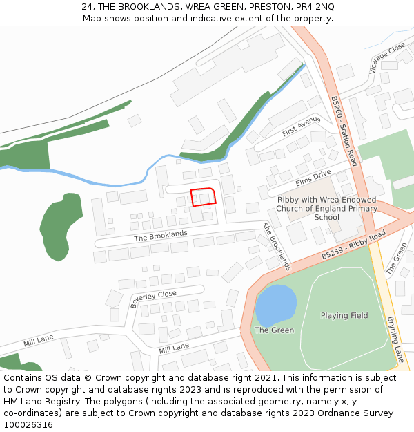 24, THE BROOKLANDS, WREA GREEN, PRESTON, PR4 2NQ: Location map and indicative extent of plot
