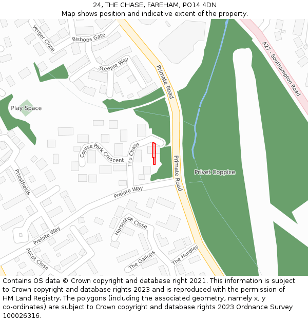 24, THE CHASE, FAREHAM, PO14 4DN: Location map and indicative extent of plot