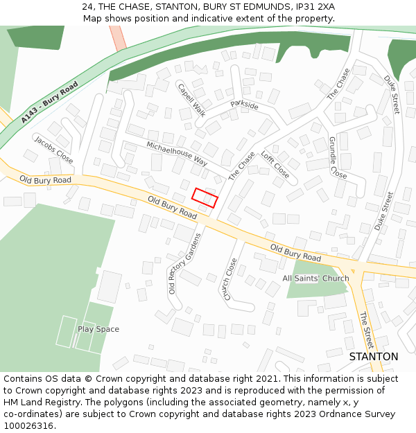 24, THE CHASE, STANTON, BURY ST EDMUNDS, IP31 2XA: Location map and indicative extent of plot