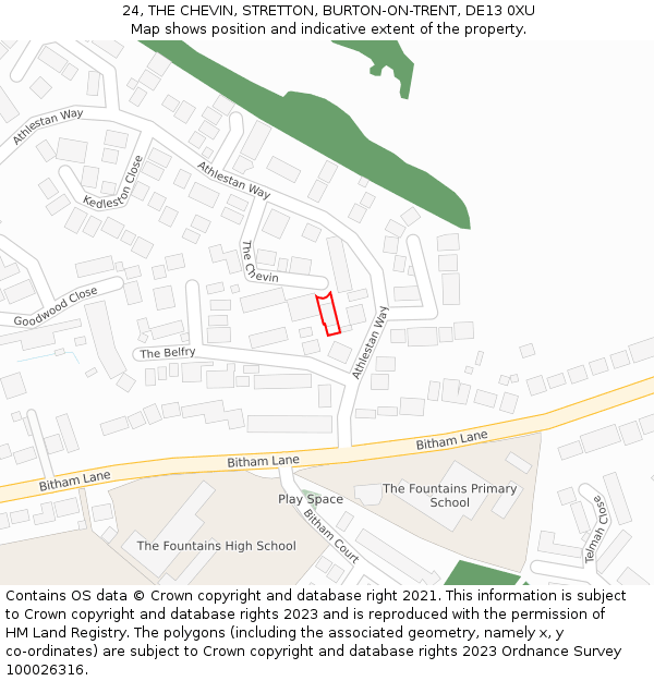 24, THE CHEVIN, STRETTON, BURTON-ON-TRENT, DE13 0XU: Location map and indicative extent of plot