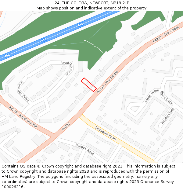 24, THE COLDRA, NEWPORT, NP18 2LP: Location map and indicative extent of plot