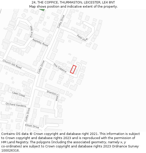 24, THE COPPICE, THURMASTON, LEICESTER, LE4 8NT: Location map and indicative extent of plot