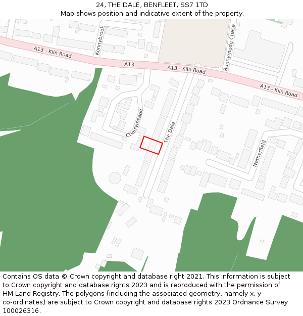 24, THE DALE, BENFLEET, SS7 1TD: Location map and indicative extent of plot