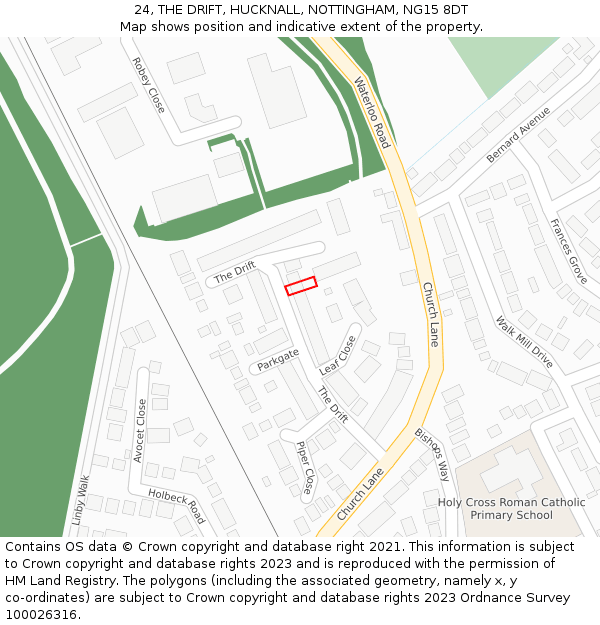 24, THE DRIFT, HUCKNALL, NOTTINGHAM, NG15 8DT: Location map and indicative extent of plot