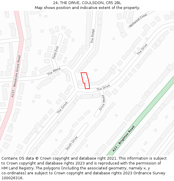 24, THE DRIVE, COULSDON, CR5 2BL: Location map and indicative extent of plot