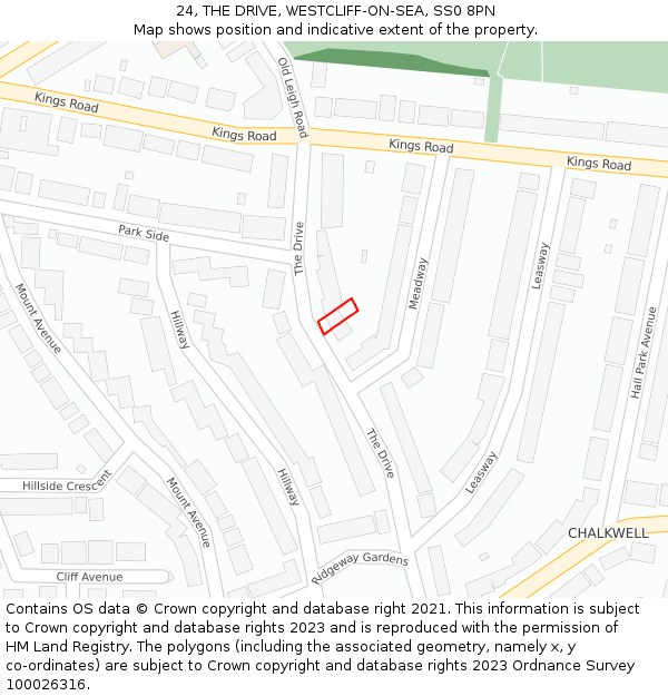 24, THE DRIVE, WESTCLIFF-ON-SEA, SS0 8PN: Location map and indicative extent of plot