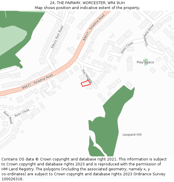 24, THE FAIRWAY, WORCESTER, WR4 9UH: Location map and indicative extent of plot