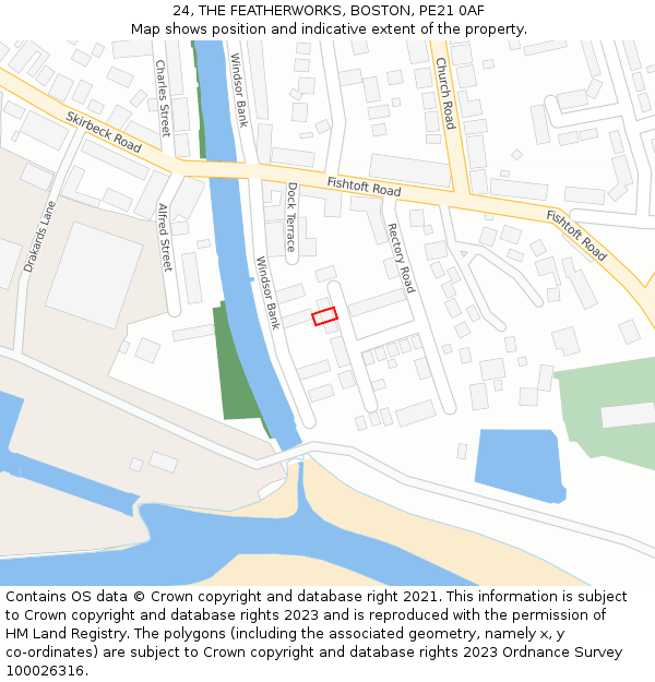 24, THE FEATHERWORKS, BOSTON, PE21 0AF: Location map and indicative extent of plot