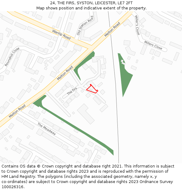 24, THE FIRS, SYSTON, LEICESTER, LE7 2FT: Location map and indicative extent of plot