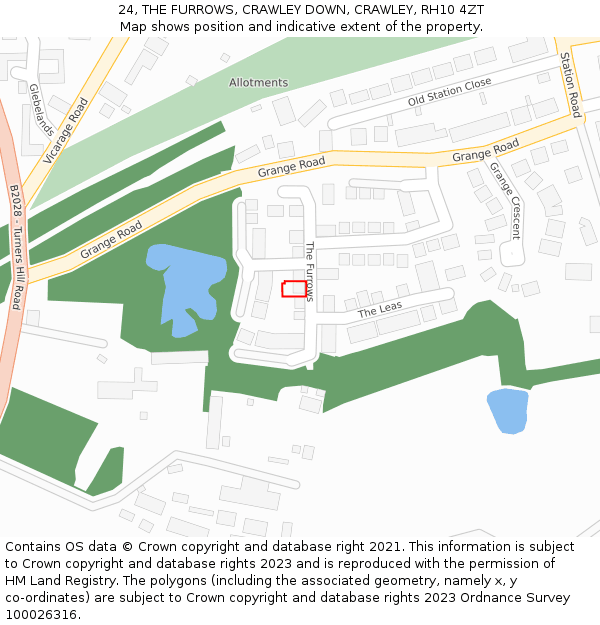 24, THE FURROWS, CRAWLEY DOWN, CRAWLEY, RH10 4ZT: Location map and indicative extent of plot