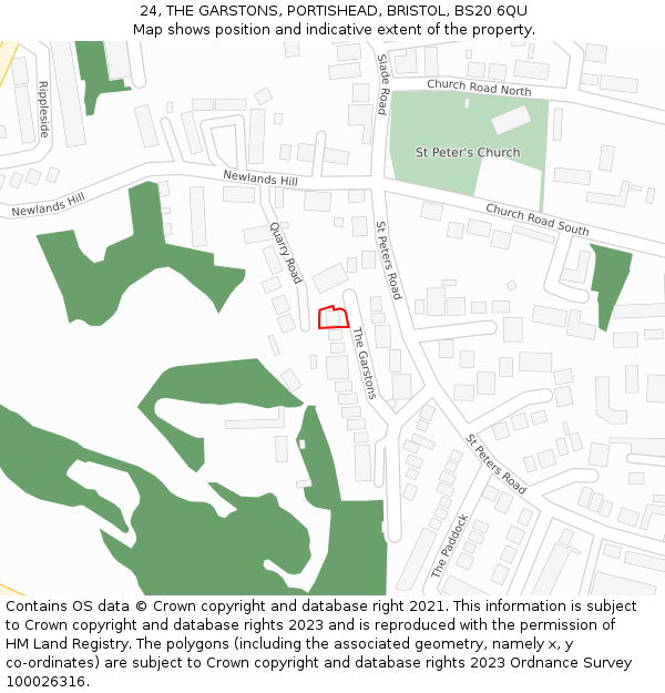 24, THE GARSTONS, PORTISHEAD, BRISTOL, BS20 6QU: Location map and indicative extent of plot