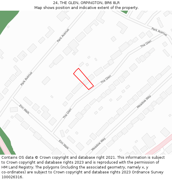 24, THE GLEN, ORPINGTON, BR6 8LR: Location map and indicative extent of plot