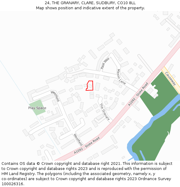 24, THE GRANARY, CLARE, SUDBURY, CO10 8LL: Location map and indicative extent of plot