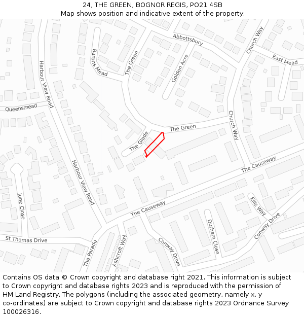 24, THE GREEN, BOGNOR REGIS, PO21 4SB: Location map and indicative extent of plot