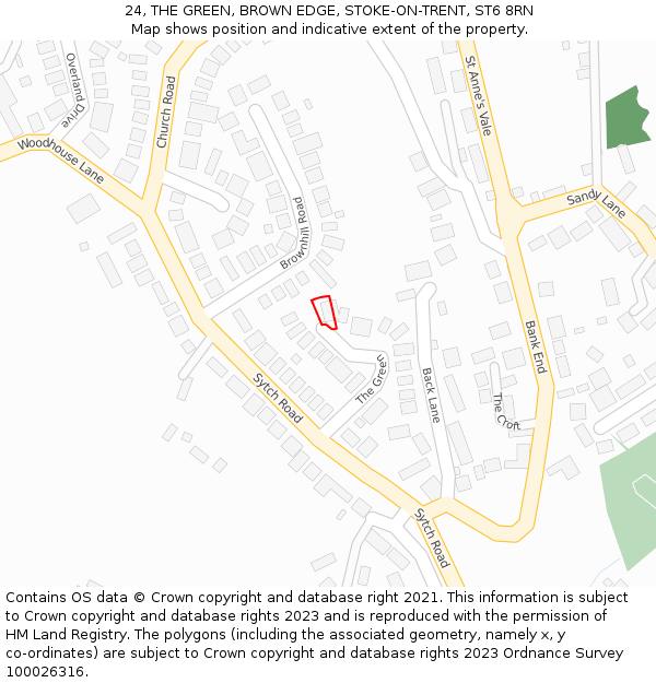 24, THE GREEN, BROWN EDGE, STOKE-ON-TRENT, ST6 8RN: Location map and indicative extent of plot