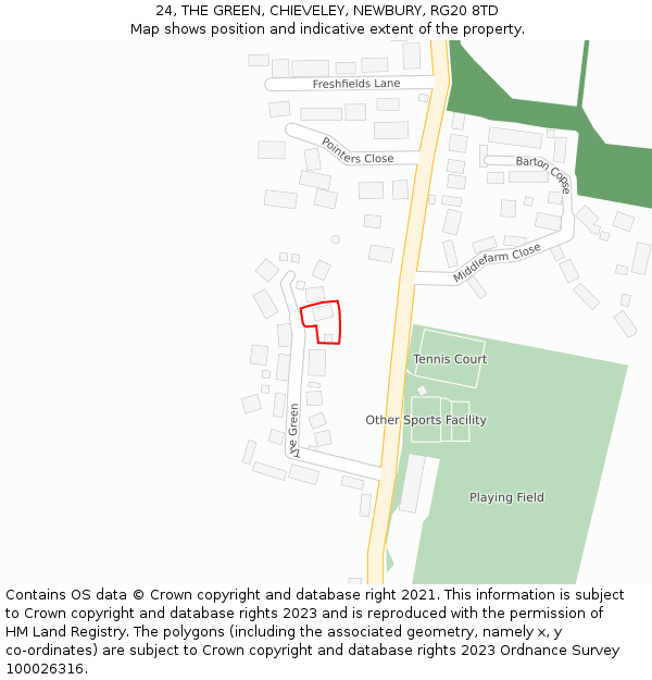 24, THE GREEN, CHIEVELEY, NEWBURY, RG20 8TD: Location map and indicative extent of plot