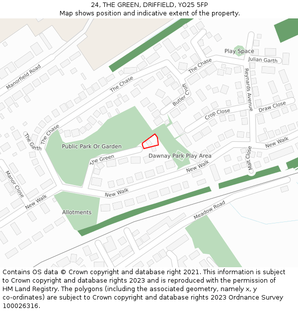 24, THE GREEN, DRIFFIELD, YO25 5FP: Location map and indicative extent of plot