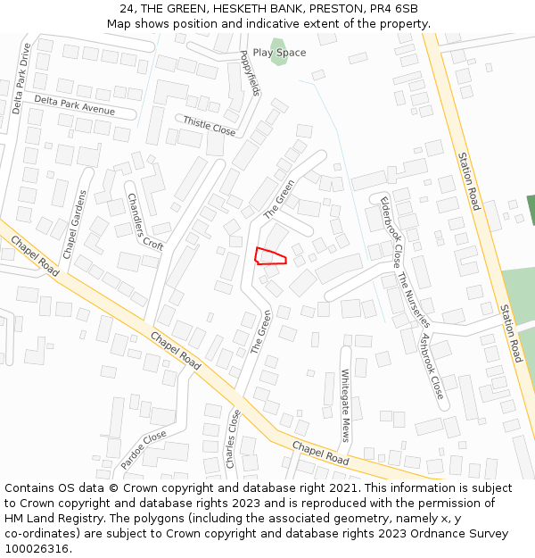 24, THE GREEN, HESKETH BANK, PRESTON, PR4 6SB: Location map and indicative extent of plot