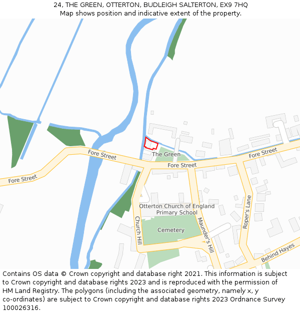 24, THE GREEN, OTTERTON, BUDLEIGH SALTERTON, EX9 7HQ: Location map and indicative extent of plot