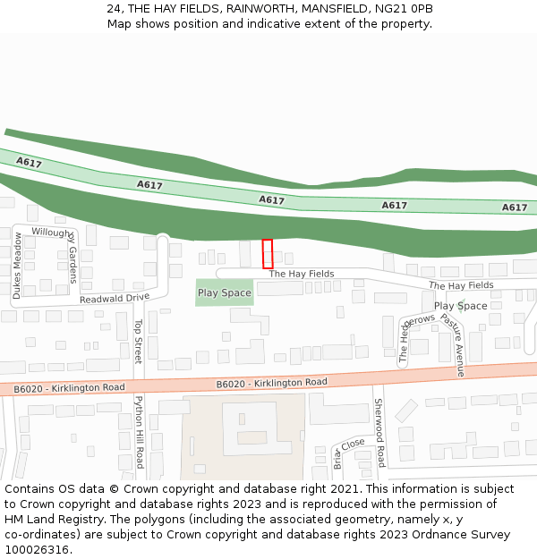 24, THE HAY FIELDS, RAINWORTH, MANSFIELD, NG21 0PB: Location map and indicative extent of plot