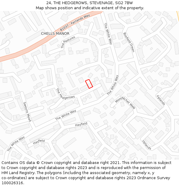 24, THE HEDGEROWS, STEVENAGE, SG2 7BW: Location map and indicative extent of plot