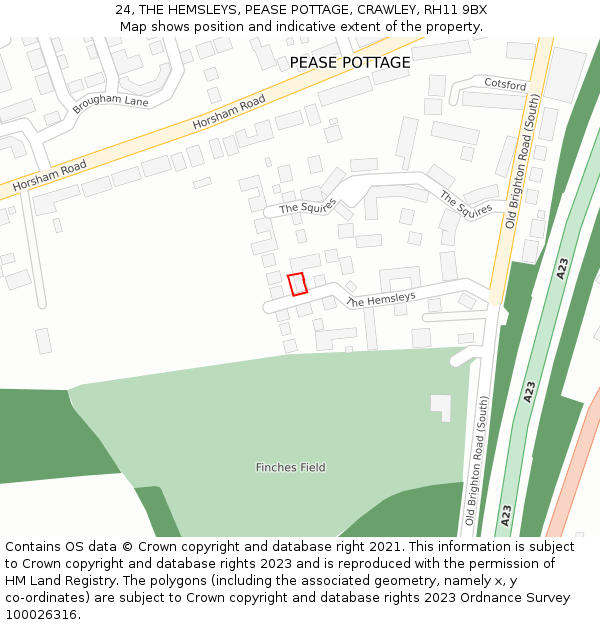 24, THE HEMSLEYS, PEASE POTTAGE, CRAWLEY, RH11 9BX: Location map and indicative extent of plot